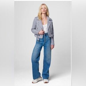 BLANKNYC Cloud Grey Moto Jacket Real Leather Biker Zip Cropped Size L